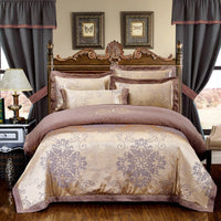 HKM-290579 Cotton Jacquard Bedding Set with Artistic Floral Patterns - 4 Pieces for 1.8m Beds