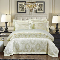 HKM-290579 Cotton Jacquard Bedding Set with Artistic Floral Patterns - 4 Pieces for 1.8m Beds