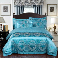HKM-290579 Cotton Jacquard Bedding Set with Artistic Floral Patterns - 4 Pieces for 1.8m Beds