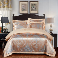 HKM-290579 Cotton Jacquard Bedding Set with Artistic Floral Patterns - 4 Pieces for 1.8m Beds