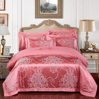 HKM-290579 Cotton Jacquard Bedding Set with Artistic Floral Patterns - 4 Pieces for 1.8m Beds