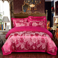 HKM-290579 Cotton Jacquard Bedding Set with Artistic Floral Patterns - 4 Pieces for 1.8m Beds