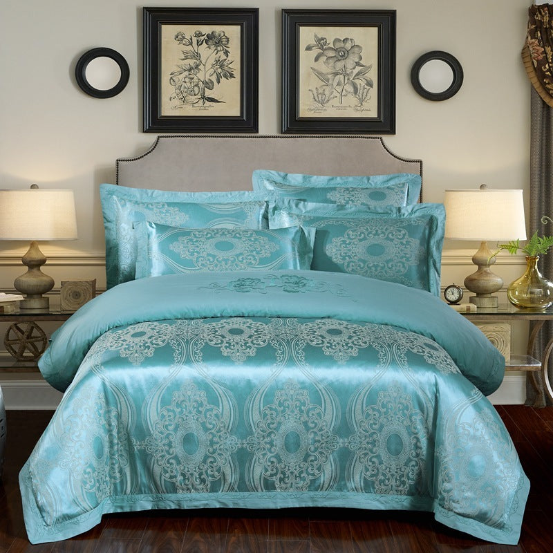 HKM-290579 Cotton Jacquard Bedding Set with Artistic Floral Patterns - 4 Pieces for 1.8m Beds
