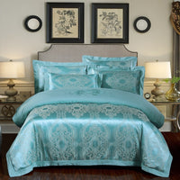 HKM-290579 Cotton Jacquard Bedding Set with Artistic Floral Patterns - 4 Pieces for 1.8m Beds