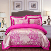 HKM-290579 Cotton Jacquard Bedding Set with Artistic Floral Patterns - 4 Pieces for 1.8m Beds