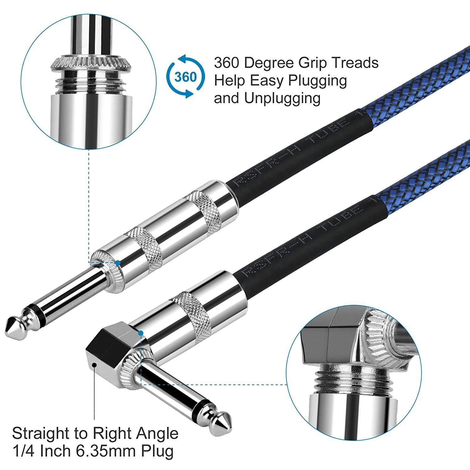 HKM-290643 Dual Channel 6.35mm Audio Amplifier Cable - 1m to 10m Length Options, Gold Plated Connections