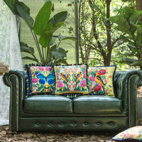 HKM-290643 Forest-Themed Short Plush Cushion Cover with Solid Reverse and Tassel Detail
