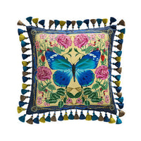 HKM-290643 Forest-Themed Short Plush Cushion Cover with Solid Reverse and Tassel Detail