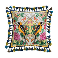 HKM-290643 Forest-Themed Short Plush Cushion Cover with Solid Reverse and Tassel Detail