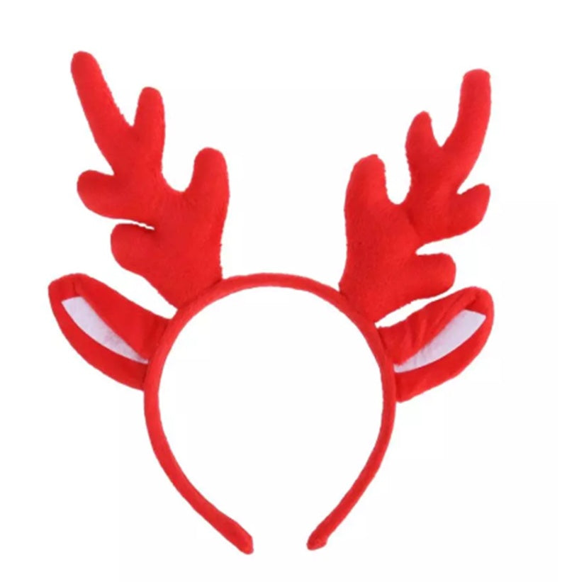 HKM-291027 Children's Antler Headband with Ears - White, Coffee, Red Options