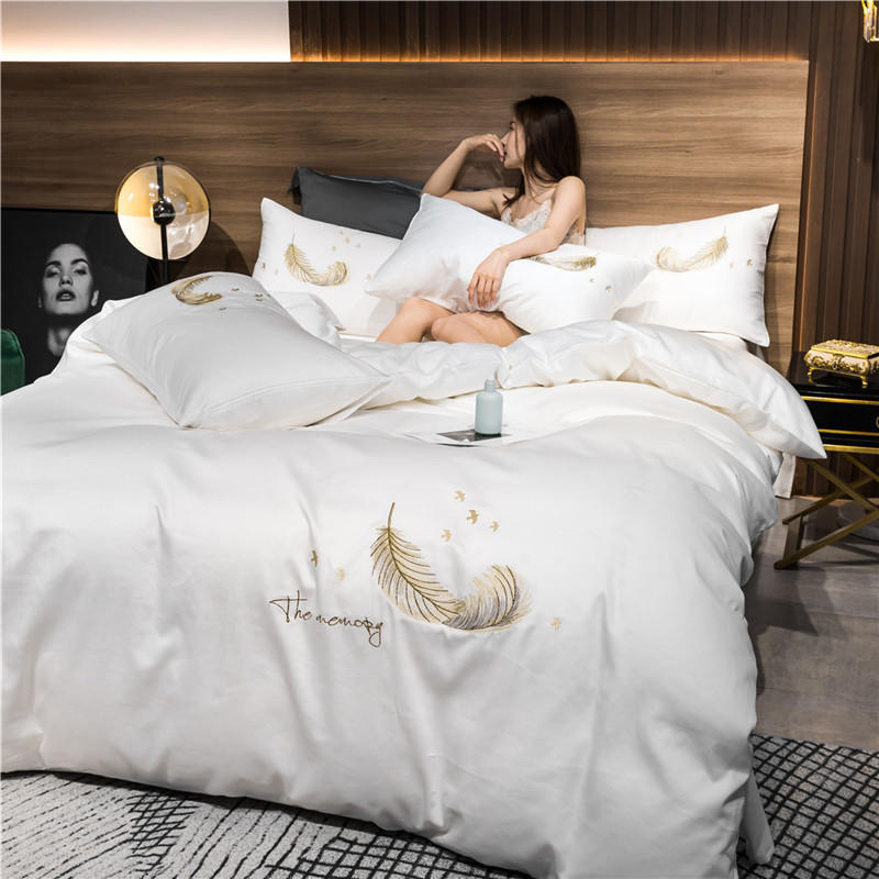 HKM-291091 Cotton Embroidery Four-Piece Bed Set in Multiple Sizes