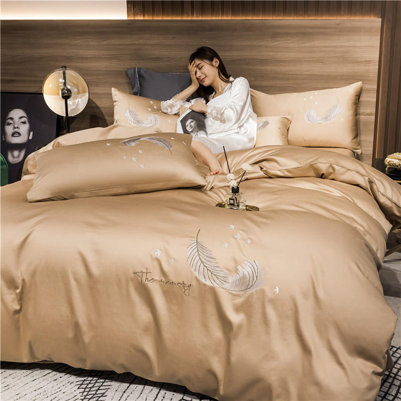 HKM-291091 Cotton Embroidery Four-Piece Bed Set in Multiple Sizes