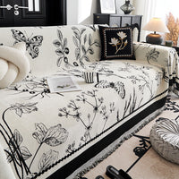 HKM-291411 Chenille Sofa Cover with Plants and Flowers, Available in Various Sizes and Colors
