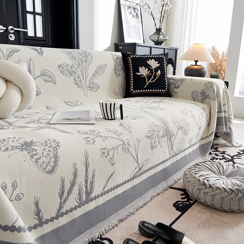 HKM-291411 Chenille Sofa Cover with Plants and Flowers, Available in Various Sizes and Colors