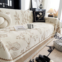 HKM-291411 Chenille Sofa Cover with Plants and Flowers, Available in Various Sizes and Colors
