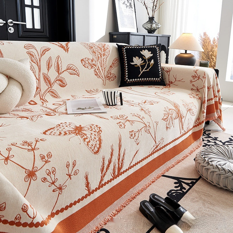 HKM-291411 Chenille Sofa Cover with Plants and Flowers, Available in Various Sizes and Colors