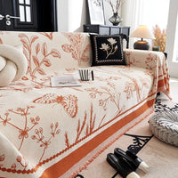 HKM-291411 Chenille Sofa Cover with Plants and Flowers, Available in Various Sizes and Colors