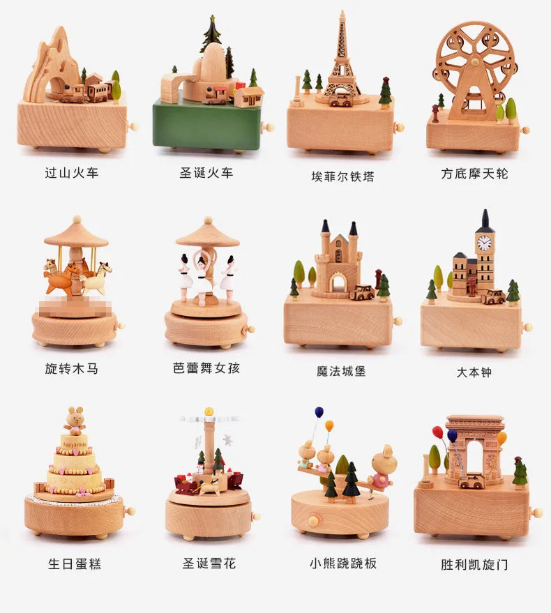 HKM-291411 Creative Wooden Carousel Music Box for Kids - Perfect Valentine's Day and Birthday Gift