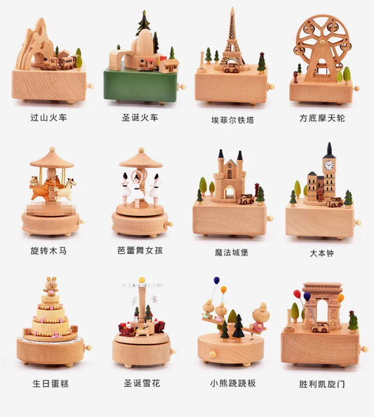HKM-291411 Creative Wooden Carousel Music Box for Kids - Perfect Valentine's Day and Birthday Gift