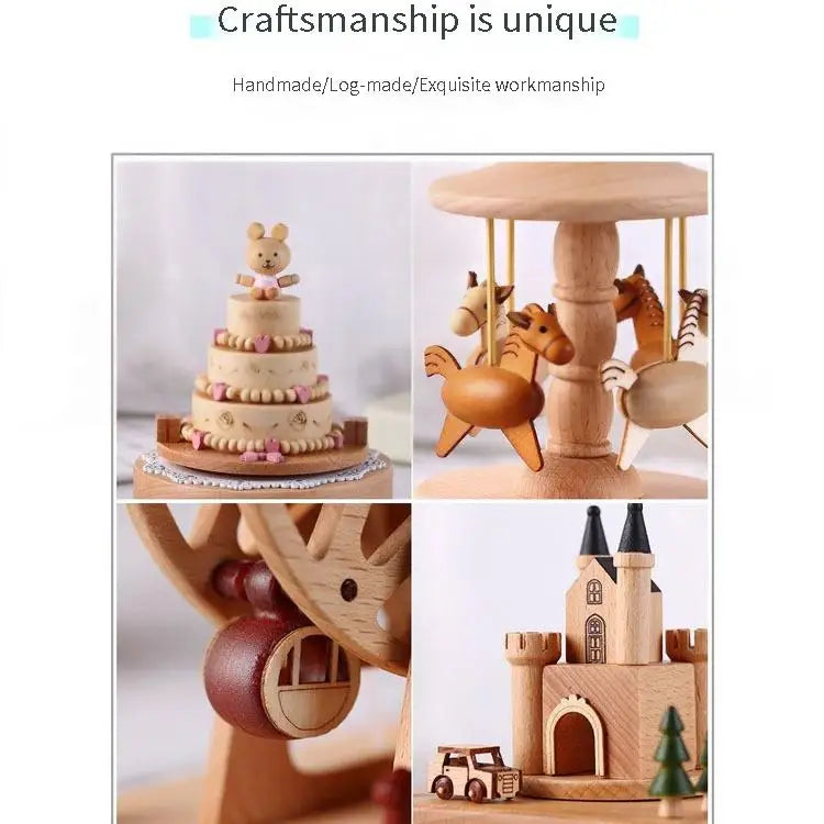HKM-291411 Creative Wooden Carousel Music Box for Kids - Perfect Valentine's Day and Birthday Gift