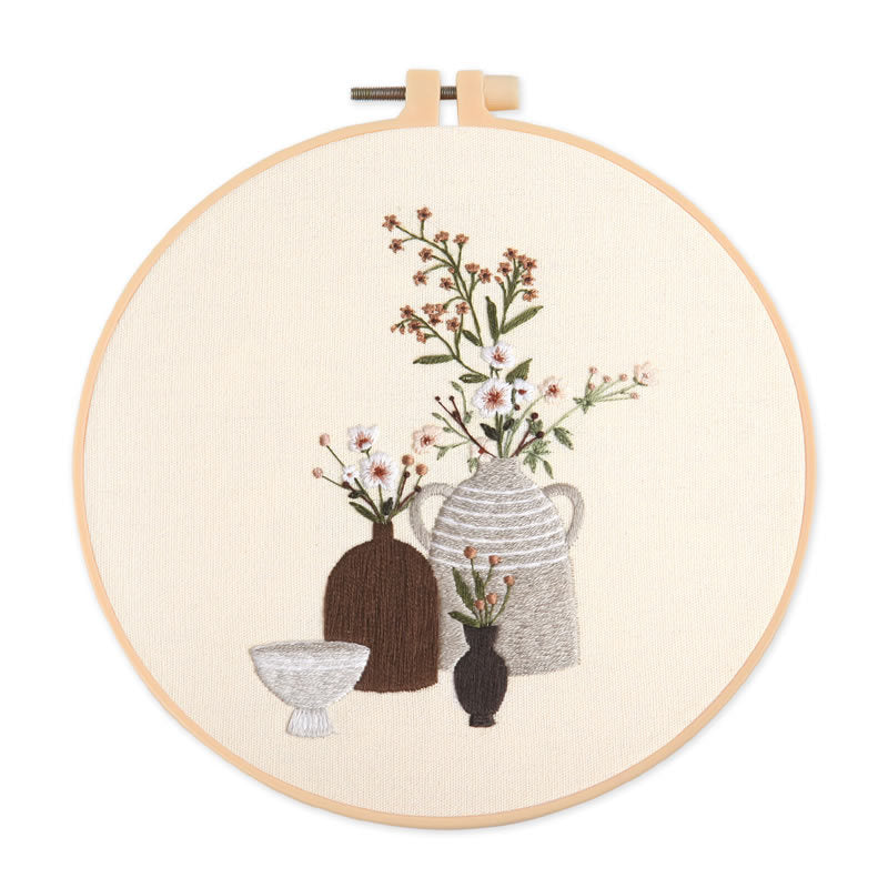HKM-291411 Embroidery DIY Material Bag Kit - Botanical Cross Stitch Set, 30x30 Canvas