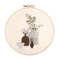HKM-291411 Embroidery DIY Material Bag Kit - Botanical Cross Stitch Set, 30x30 Canvas