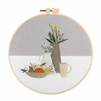HKM-291411 Embroidery DIY Material Bag Kit - Botanical Cross Stitch Set, 30x30 Canvas