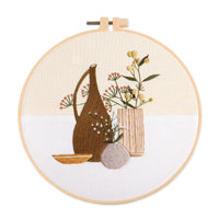 HKM-291411 Embroidery DIY Material Bag Kit - Botanical Cross Stitch Set, 30x30 Canvas