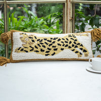 HKM-291411 Spotted Leopard Fringed Long Cushion Pillow for Living Room, Cotton Fill, 54x20cm