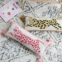 HKM-291411 Spotted Leopard Fringed Long Cushion Pillow for Living Room, Cotton Fill, 54x20cm