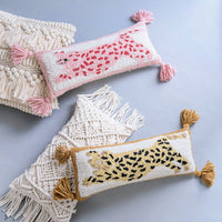 HKM-291411 Spotted Leopard Fringed Long Cushion Pillow for Living Room, Cotton Fill, 54x20cm