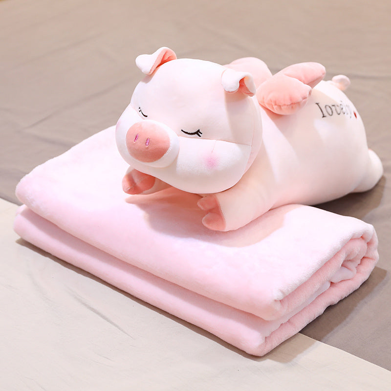 HKM-291539 Plush Cartoon Animal Pillow Blankets - Monkey, Rabbit, Pig, Caterpillar, Turtle, Cow, Dog