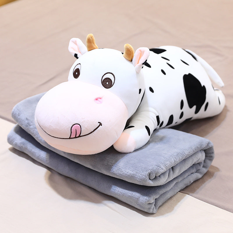 HKM-291539 Plush Cartoon Animal Pillow Blankets - Monkey, Rabbit, Pig, Caterpillar, Turtle, Cow, Dog
