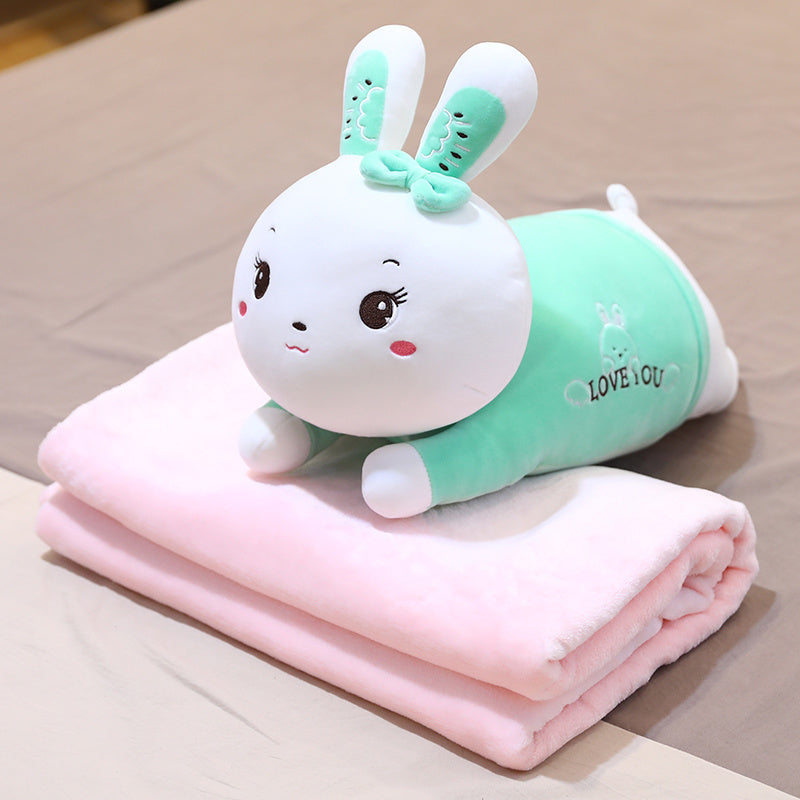 HKM-291539 Plush Cartoon Animal Pillow Blankets - Monkey, Rabbit, Pig, Caterpillar, Turtle, Cow, Dog