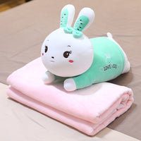HKM-291539 Plush Cartoon Animal Pillow Blankets - Monkey, Rabbit, Pig, Caterpillar, Turtle, Cow, Dog