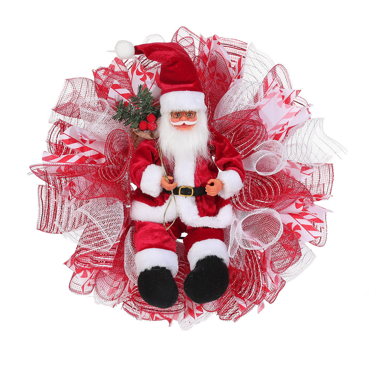 HKM-291539 Red Christmas Garland with Golden Tape Light for Holiday Door Decoration