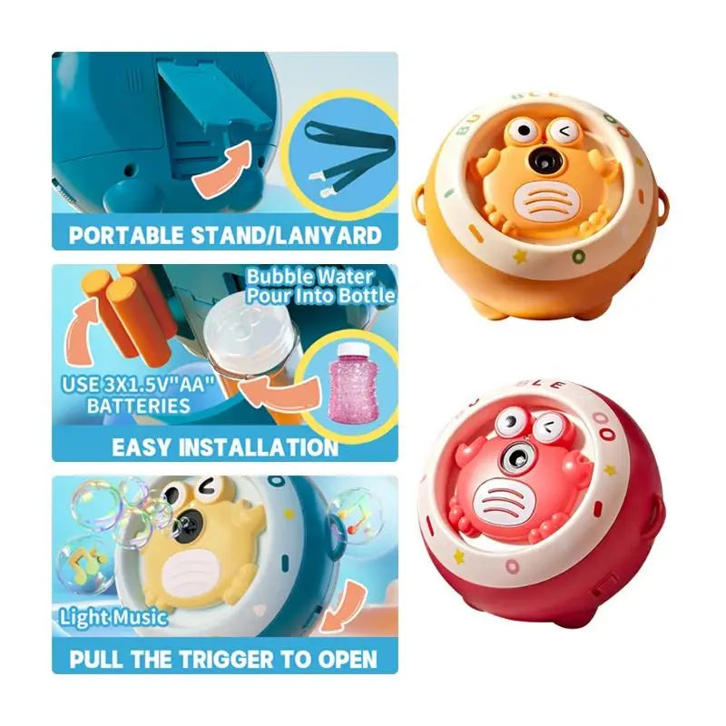 HKM-291667 Cute Crab Automatic Bubble Machine for Kids with Light and Music, Perfect for Summer Outdoor Fun