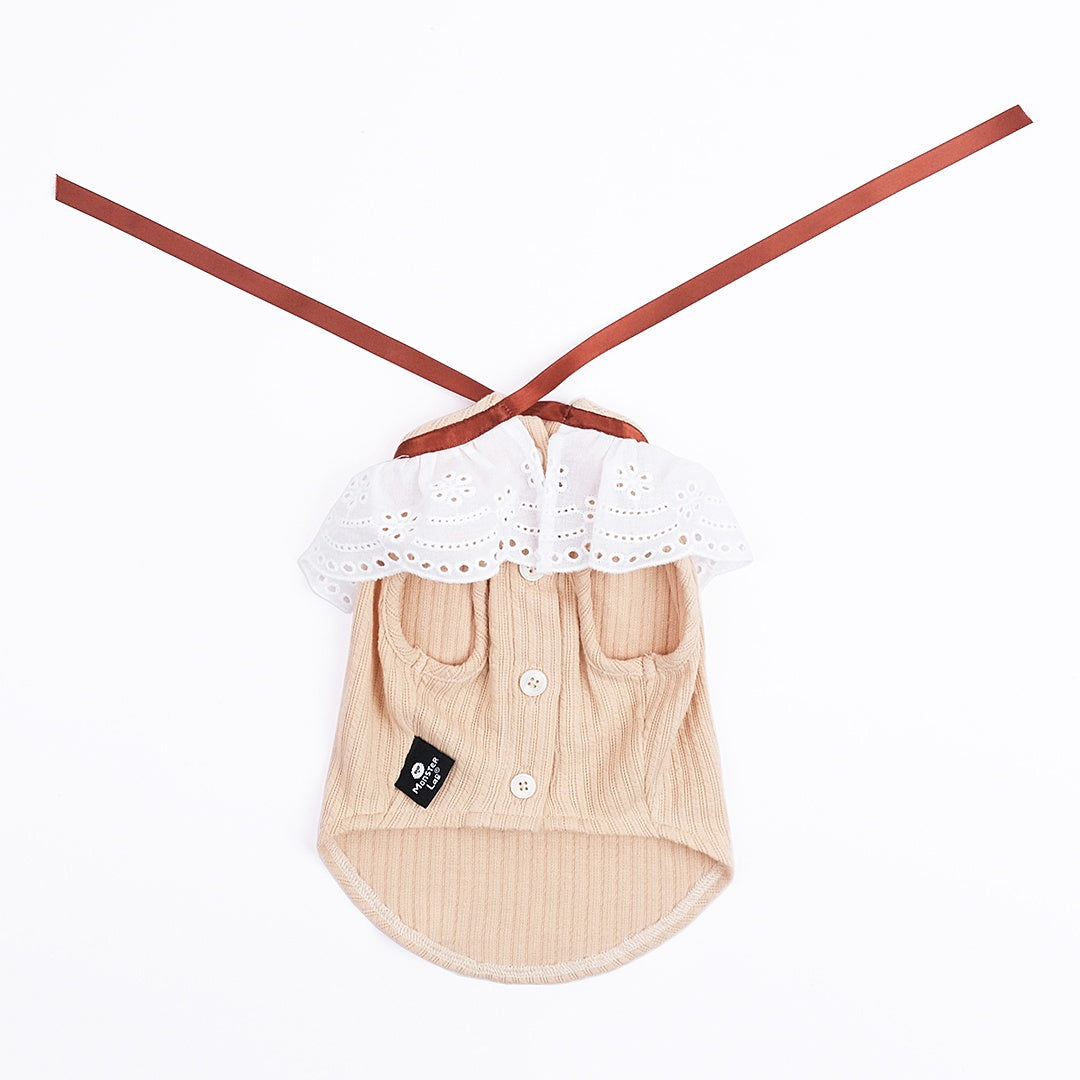 HKM-291859 Floral Neck Bow Pet Vest for Spring and Autumn, High Elastic Pit Knit Fabric, Available in Multiple Sizes