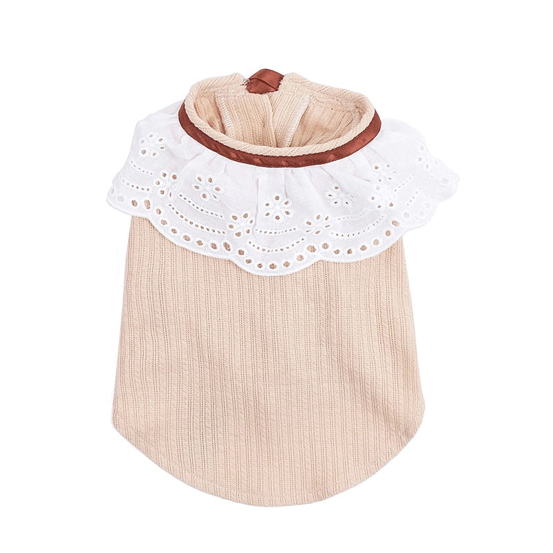 HKM-291859 Floral Neck Bow Pet Vest for Spring and Autumn, High Elastic Pit Knit Fabric, Available in Multiple Sizes