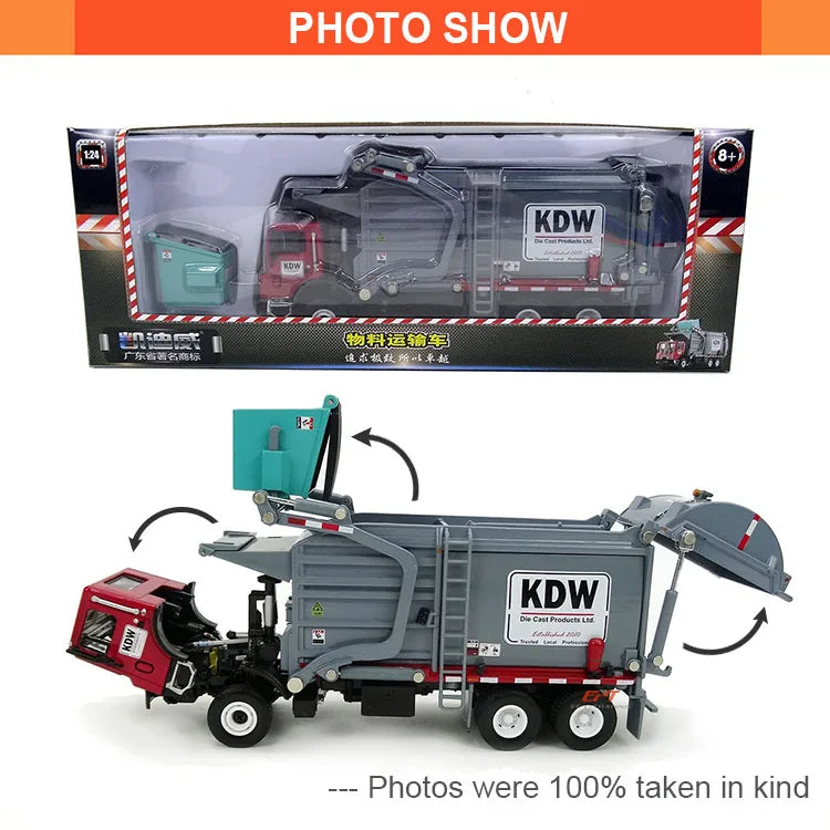 HKM-292051 1:24 Scale Diecast Dump Truck Toy for Kids - Construction Vehicle Model, Mini Garbage Transporter, Zinc Alloy