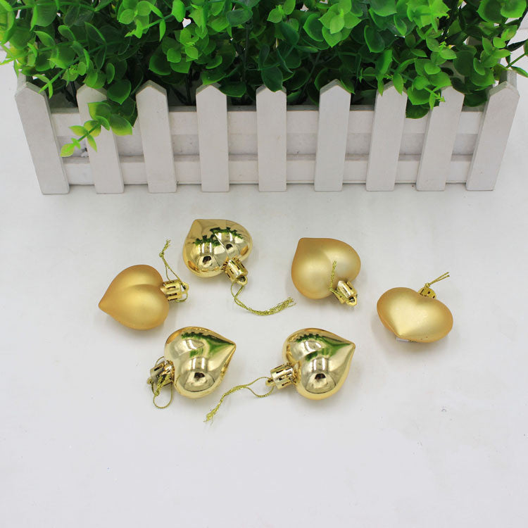 HKM-292179 Heart-Shaped Christmas Ornament Set in Gold, Red, Silver, and Pink - 5CM PVC Decoration Balls, 6/Box