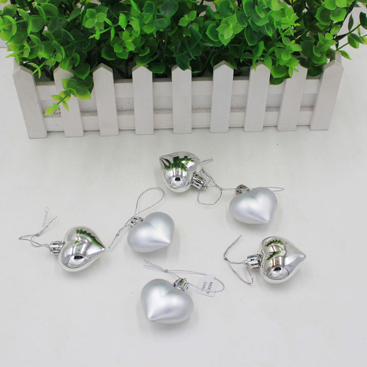 HKM-292179 Heart-Shaped Christmas Ornament Set in Gold, Red, Silver, and Pink - 5CM PVC Decoration Balls, 6/Box