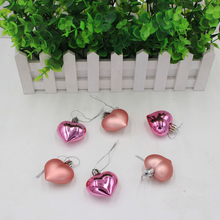 HKM-292179 Heart-Shaped Christmas Ornament Set in Gold, Red, Silver, and Pink - 5CM PVC Decoration Balls, 6/Box