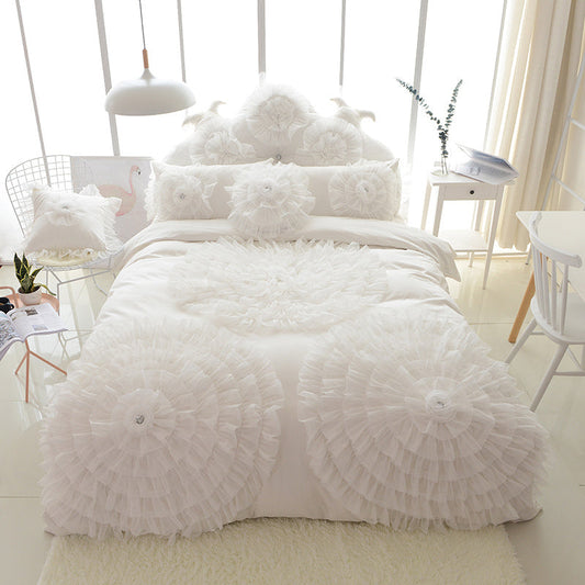 HKM-292243 Floral Cotton Bed Skirt Set with Multiple Colors and Sizes