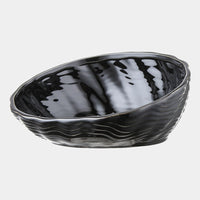 HKM-292435 Ceramic Cat Bowl with Oblique Mouth and Bamboo Frame, Available in Small and Large Sizes