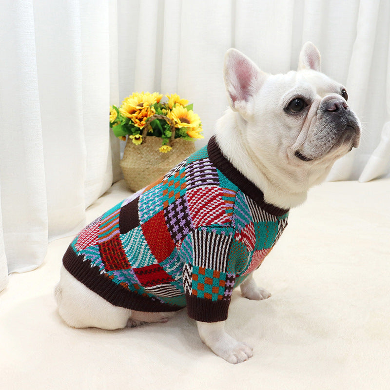 HKM-293139 Stylish Pet Dog Beggar Outfit with Contrast Wool Sweater