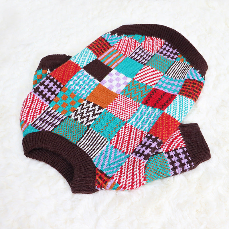 HKM-293139 Stylish Pet Dog Beggar Outfit with Contrast Wool Sweater