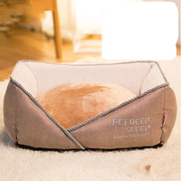HKM-293203 Embroidered Square Cat Nest with Beveled Edges - Soft Particle Blended Fabric, High Elastic PP Cotton Filling