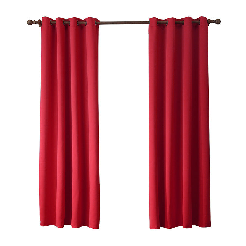 HKM-293267 Red Oxford Cloth Bedroom Curtain - Cozy, Moderate Thickness, European Style