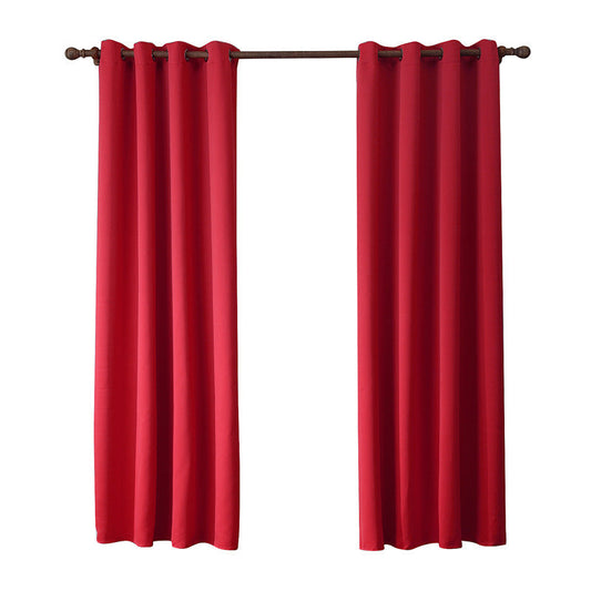 HKM-293267 Red Oxford Cloth Bedroom Curtain - Cozy, Moderate Thickness, European Style